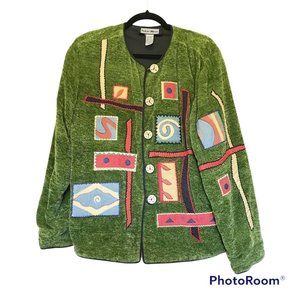 Indigo Moon Art to Wear Patchwork Green Coat Jacket M